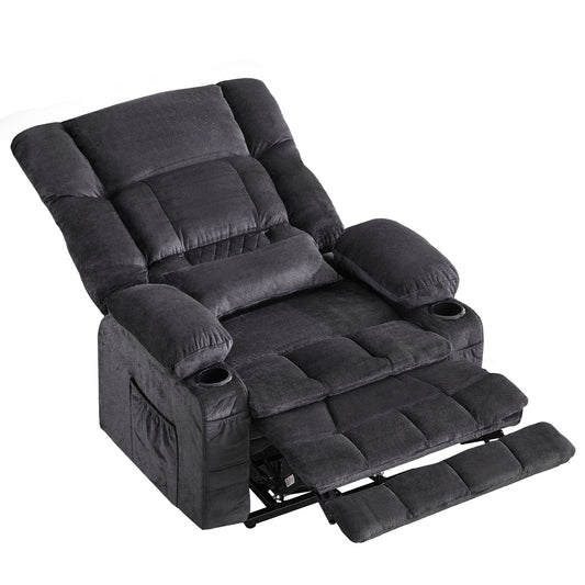 Dual Motor Large Power Lift Recliner Chair for Elderly, Lay Flat Lift Chair with knead the waist and heat, Big Lift Recliner for Tall People, Cup Holders,GREY