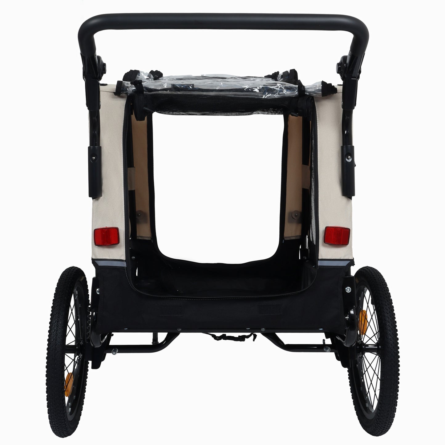 2-in-1 Bike Trailer & Push Cart for Pets - Detachable Bike Hitch & Push Handle Included - All-Terrain Wheels, Quick Release Wheel, Non-Slip Floor, Internal Leash, Holds Up to 88 lbs, Black- Beige