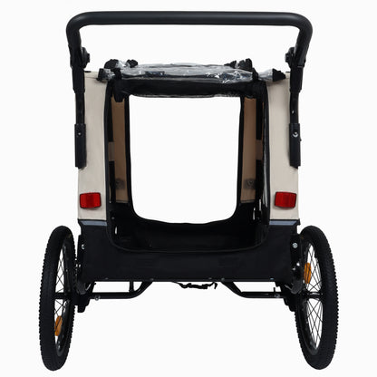 2-in-1 Bike Trailer & Push Cart for Pets - Detachable Bike Hitch & Push Handle Included - All-Terrain Wheels, Quick Release Wheel, Non-Slip Floor, Internal Leash, Holds Up to 88 lbs, Black- Beige
