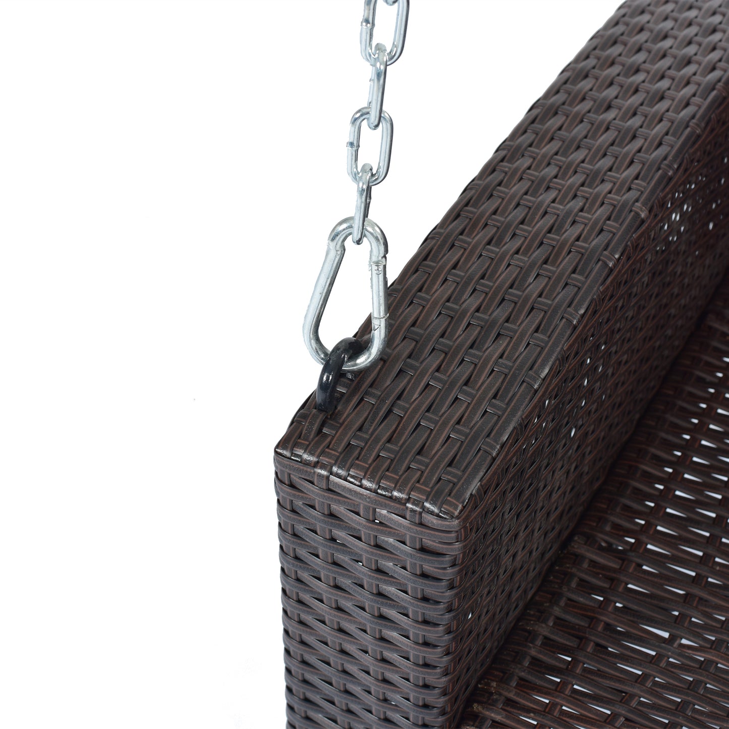 GO 2-Person Wicker Hanging Porch Swing with Chains, Cushion, Pillow, Rattan Swing Bench for Garden, Backyard, Pond. (Brown Wicker, Beige Cushion) 