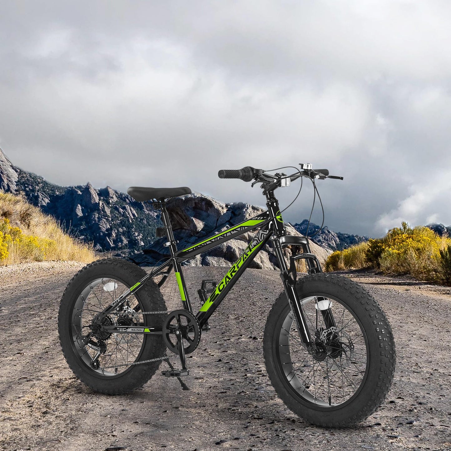 S20109 20 Inch Mountain Bike for Kids and Teenagers, High Carbon Steel Frame, Disc Brakes, Durable Wide Tires, Front Suspension, 7-Speed, Ideal for Snow and Off-Road Riding