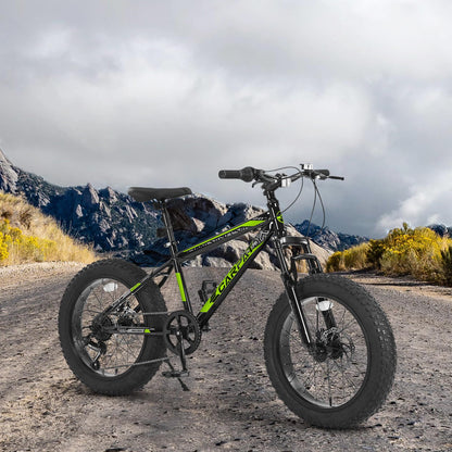S20109 20 Inch Mountain Bike for Kids and Teenagers, High Carbon Steel Frame, Disc Brakes, Durable Wide Tires, Front Suspension, 7-Speed, Ideal for Snow and Off-Road Riding