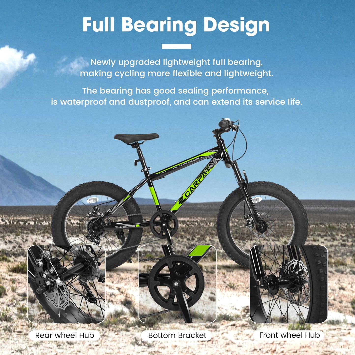 S20109 20 Inch Mountain Bike for Kids and Teenagers, High Carbon Steel Frame, Disc Brakes, Durable Wide Tires, Front Suspension, 7-Speed, Ideal for Snow and Off-Road Riding