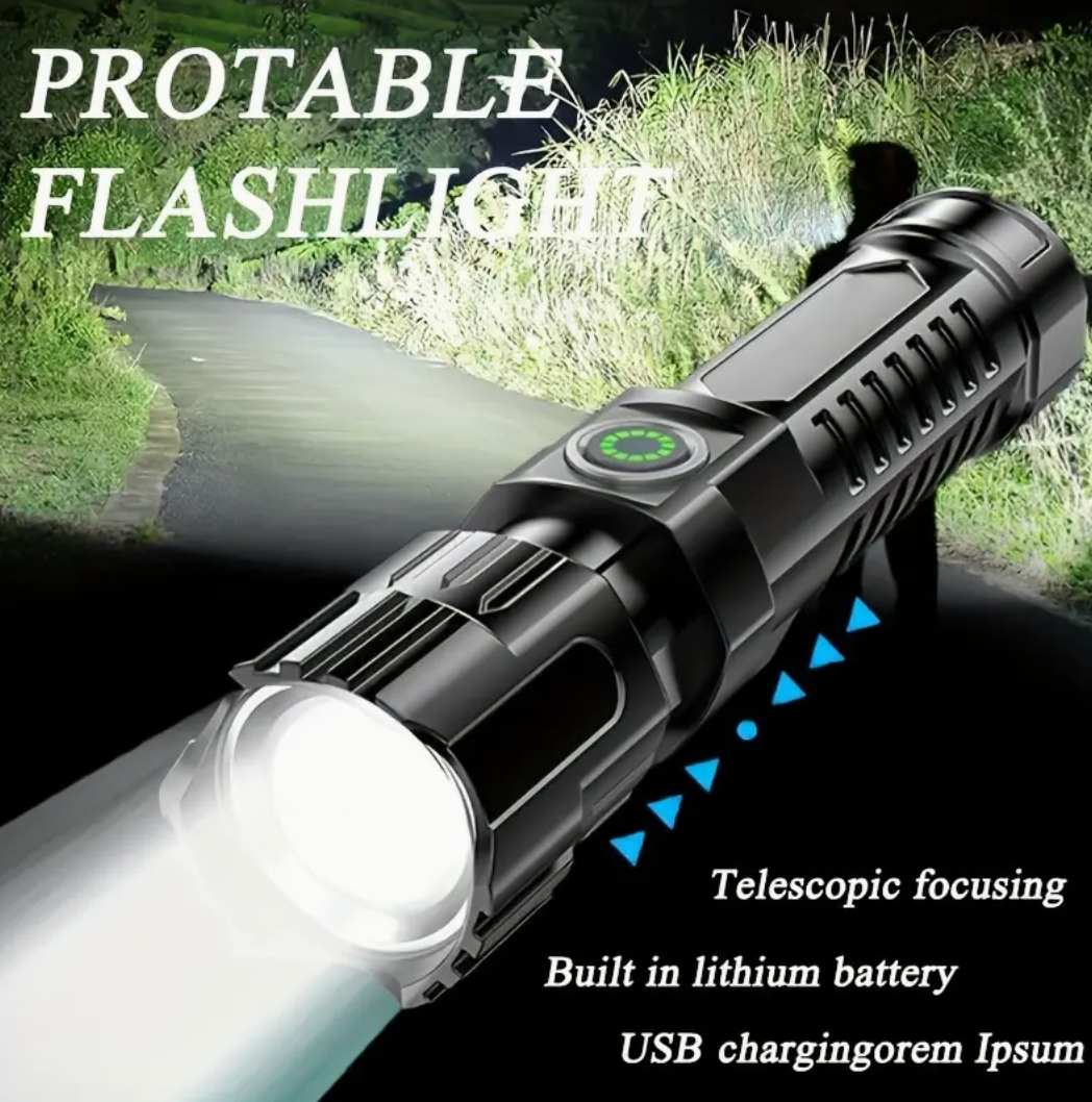 Ultra-Bright LED Flashlight - USB Rechargeable, Long-Range Zoom, Ideal for Outdoor Camping, Adventure And Climb Mountaineering