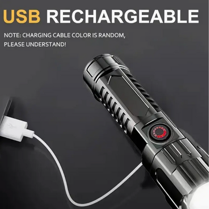 Ultra-Bright LED Flashlight - USB Rechargeable, Long-Range Zoom, Ideal for Outdoor Camping, Adventure And Climb Mountaineering