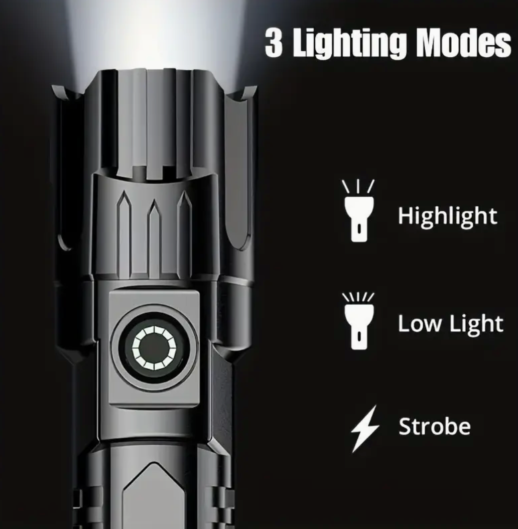 Ultra-Bright LED Flashlight - USB Rechargeable, Long-Range Zoom, Ideal for Outdoor Camping, Adventure And Climb Mountaineering