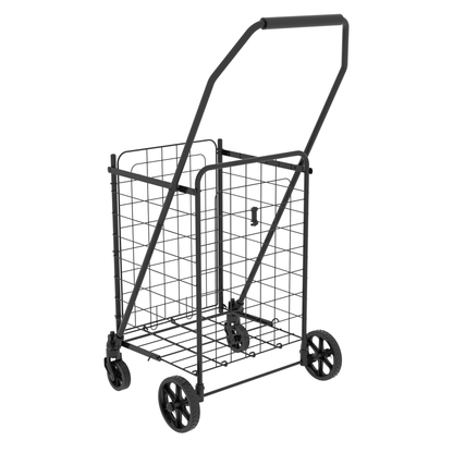 Shopping Cart with open door,Grocery Cart on Wheels, Foldable Utility Shopping Carts with 360° Rolling Swivel Wheels for Groceries Laundry