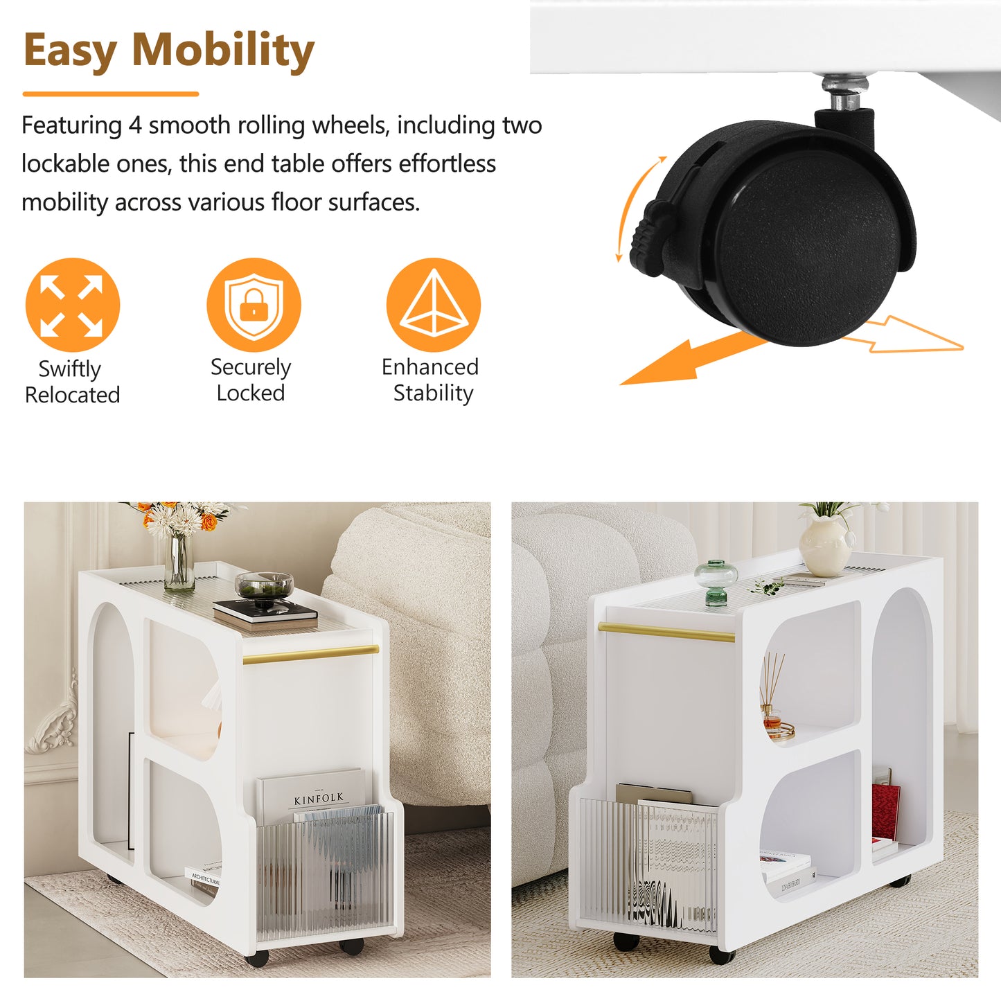 ON-TREND Mobile End Table with Lockable Wheels Free delivery to your home