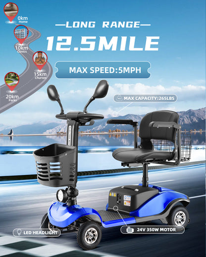Folding Mobility Scooter for Adult - HEINSY Powered Mobility Scooter All Terrain Motorized Scooter Collapsible with 350W Motor, 12V20AH Dual Lead-Acid Batteries, Ideal for Elderly, Seniors, and Adults
