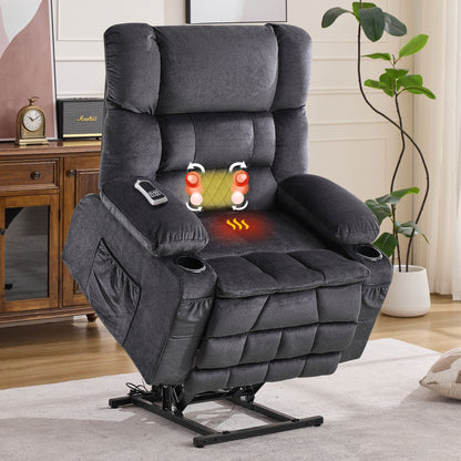 Dual Motor Large Power Lift Recliner Chair for Elderly, Lay Flat Lift Chair with knead the waist and heat, Big Lift Recliner for Tall People, Cup Holders,GREY