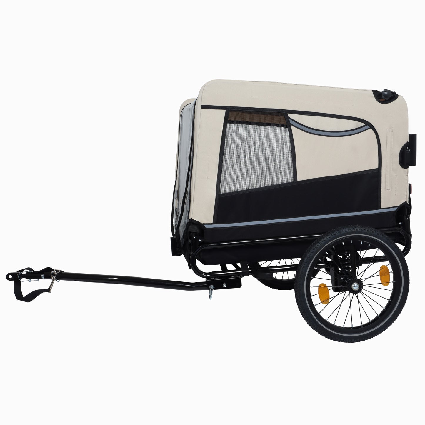 2-in-1 Bike Trailer & Push Cart for Pets - Detachable Bike Hitch & Push Handle Included - All-Terrain Wheels, Quick Release Wheel, Non-Slip Floor, Internal Leash, Holds Up to 88 lbs, Black- Beige