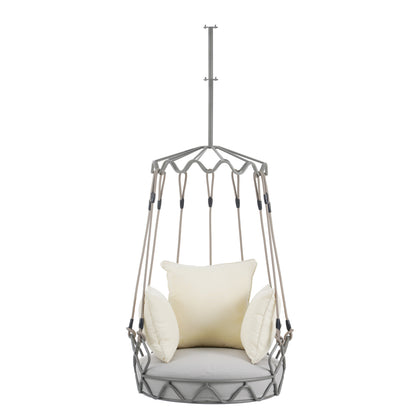 Outdoor Porch Swing Chair Hanging Basket, Hanging Chair with UV Resistant Cushion, Olefin Fabric for Patio Porch, Balcony, Beige