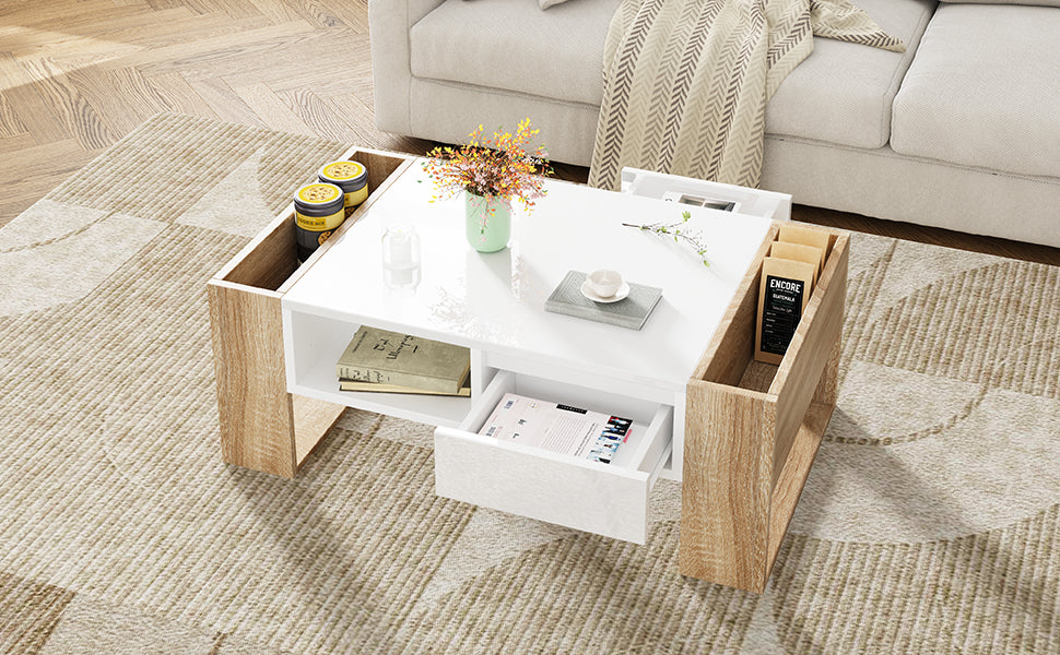 ON-TREND High Glossy Coffee Table with 2 Drawers 