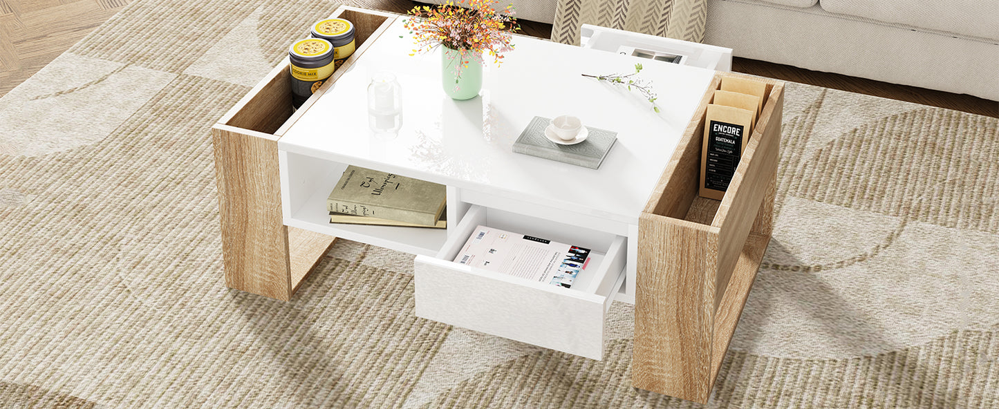 ON-TREND High Glossy Coffee Table with 2 Drawers 