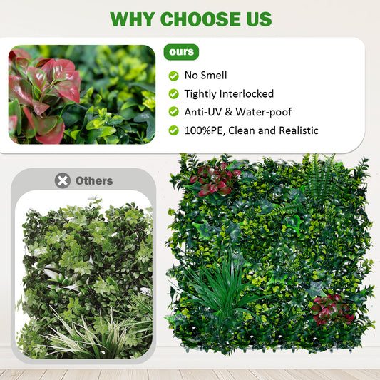 (20pcs)Boxwood Panels, Grass Wall 20"x20", Plant Wall, Grass Backdrop Wall, Privacy Screen, Sun Protected Green Wall Decor for Outdoor, Indoor, Garden, Backyard and Décor