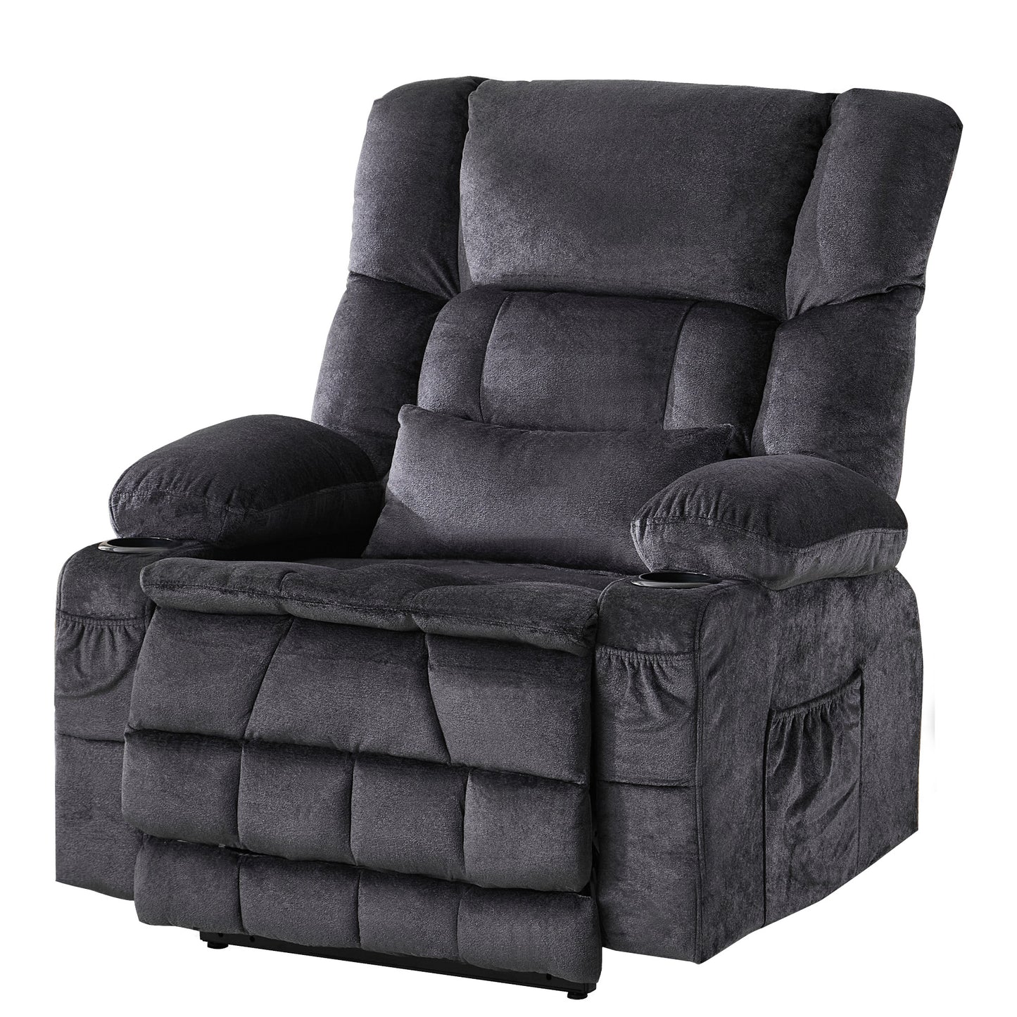 Dual Motor Large Power Lift Recliner Chair for Elderly, Lay Flat Lift Chair with knead the waist and heat, Big Lift Recliner for Tall People, Cup Holders,GREY