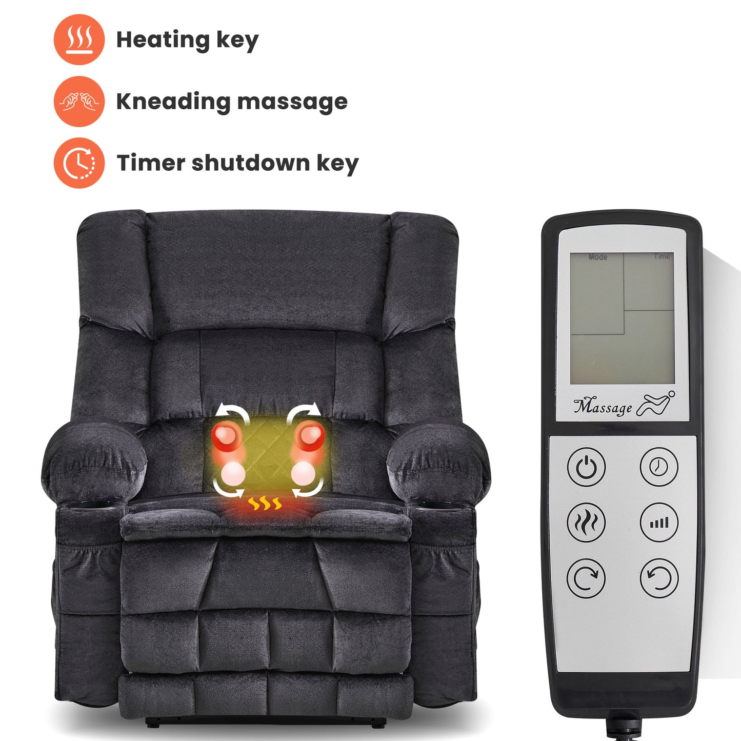Dual Motor Large Power Lift Recliner Chair for Elderly, Lay Flat Lift Chair with knead the waist and heat, Big Lift Recliner for Tall People, Cup Holders,GREY