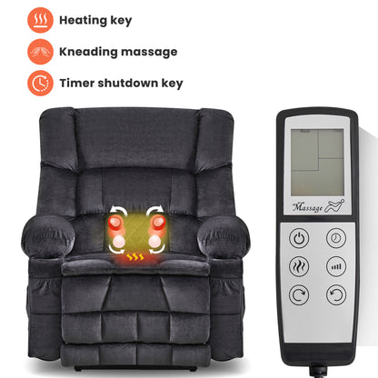 Dual Motor Large Power Lift Recliner Chair for Elderly, Lay Flat Lift Chair with knead the waist and heat, Big Lift Recliner for Tall People, Cup Holders,GREY