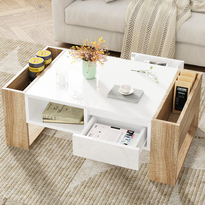 ON-TREND High Glossy Coffee Table with 2 Drawers 