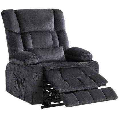 Dual Motor Large Power Lift Recliner Chair for Elderly, Lay Flat Lift Chair with knead the waist and heat, Big Lift Recliner for Tall People, Cup Holders,GREY