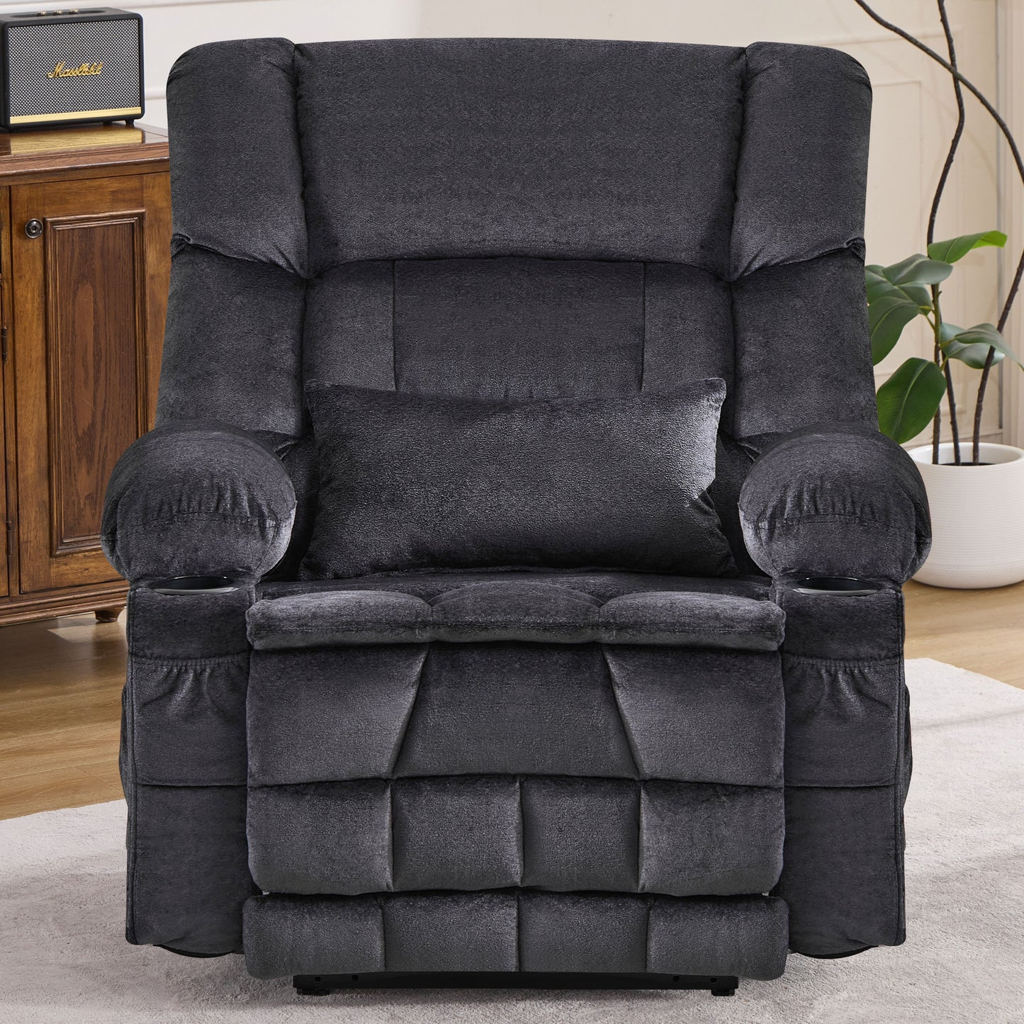 Dual Motor Large Power Lift Recliner Chair for Elderly, Lay Flat Lift Chair with knead the waist and heat, Big Lift Recliner for Tall People, Cup Holders,GREY