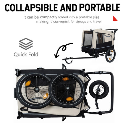 2-in-1 Bike Trailer & Push Cart for Pets - Detachable Bike Hitch & Push Handle Included - All-Terrain Wheels, Quick Release Wheel, Non-Slip Floor, Internal Leash, Holds Up to 88 lbs, Black- Beige