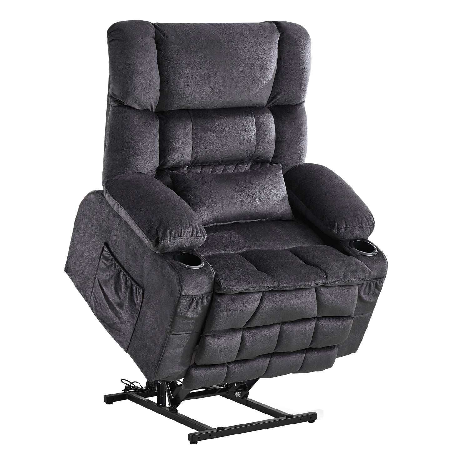 Dual Motor Large Power Lift Recliner Chair for Elderly, Lay Flat Lift Chair with knead the waist and heat, Big Lift Recliner for Tall People, Cup Holders,GREY