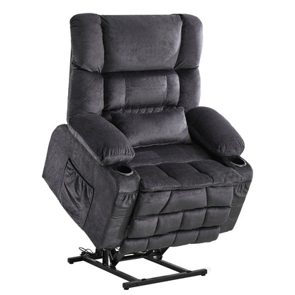 Dual Motor Large Power Lift Recliner Chair for Elderly, Lay Flat Lift Chair with knead the waist and heat, Big Lift Recliner for Tall People, Cup Holders,GREY
