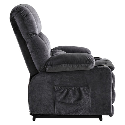 Dual Motor Large Power Lift Recliner Chair for Elderly, Lay Flat Lift Chair with knead the waist and heat, Big Lift Recliner for Tall People, Cup Holders,GREY
