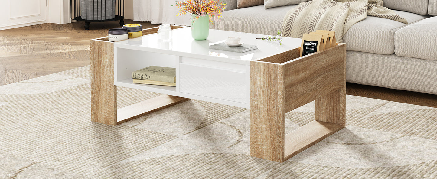 ON-TREND High Glossy Coffee Table with 2 Drawers 