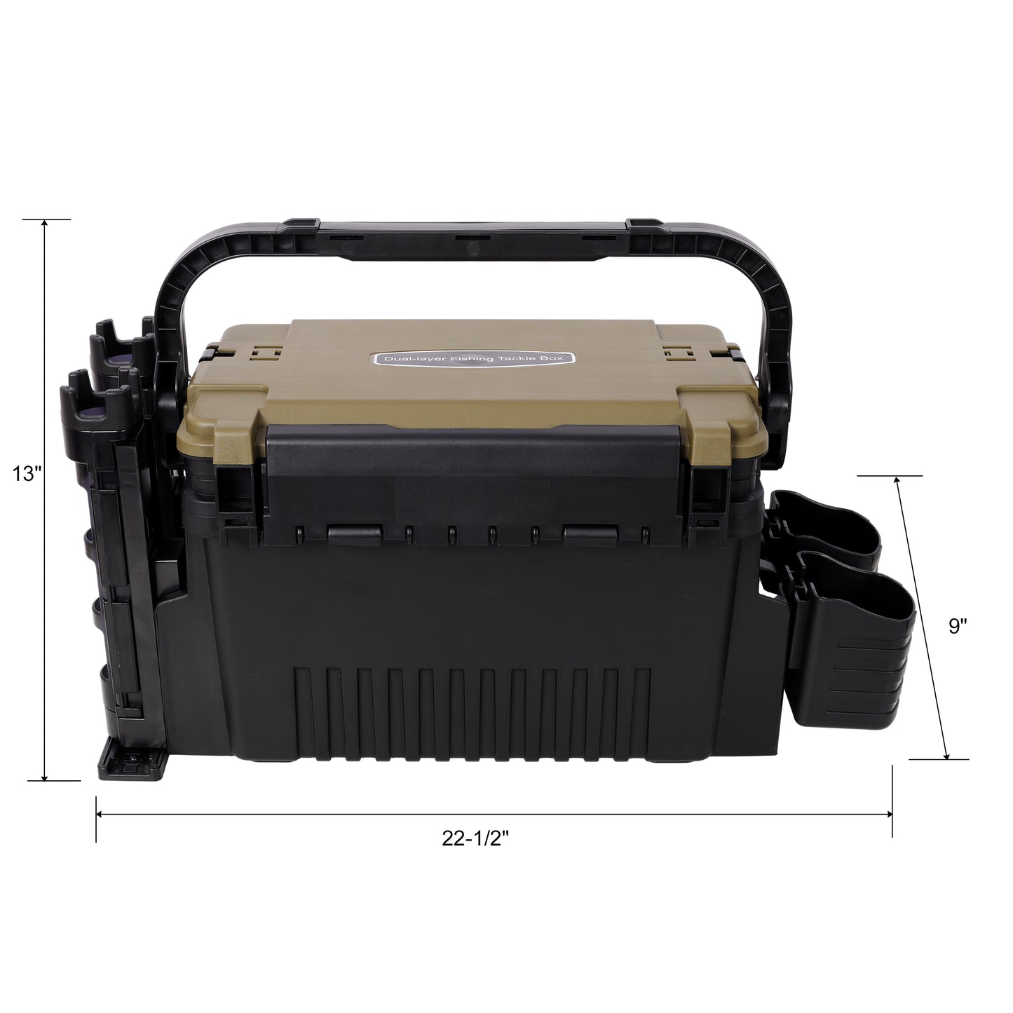 Dual-layer Fishing Tackle Box,Tackle Box Organizer Fishing Box Large,With 2pcs Rod Holder,2pcs Cup Holder,1pc Carring Strap,Army Green