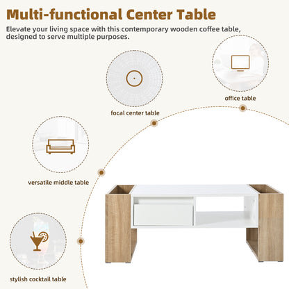 ON-TREND High Glossy Coffee Table with 2 Drawers 