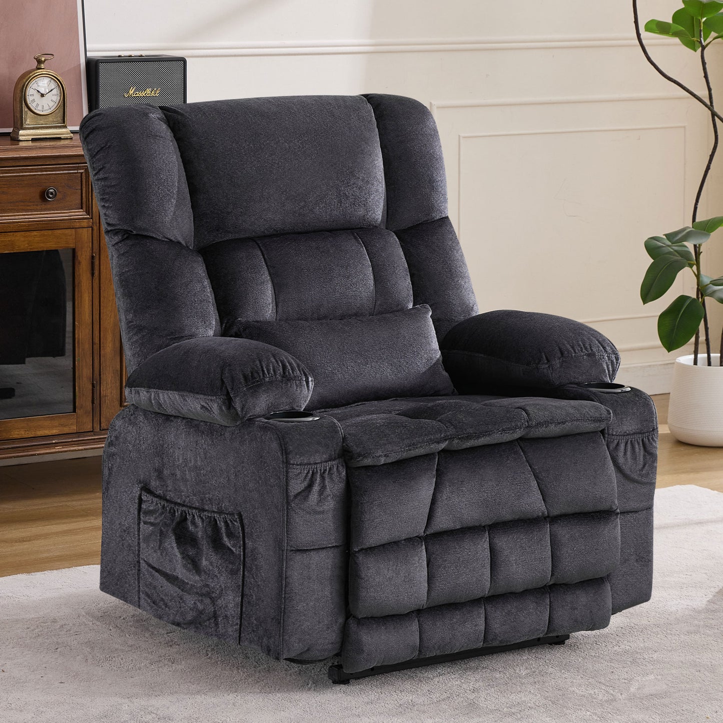 Dual Motor Large Power Lift Recliner Chair for Elderly, Lay Flat Lift Chair with knead the waist and heat, Big Lift Recliner for Tall People, Cup Holders,GREY