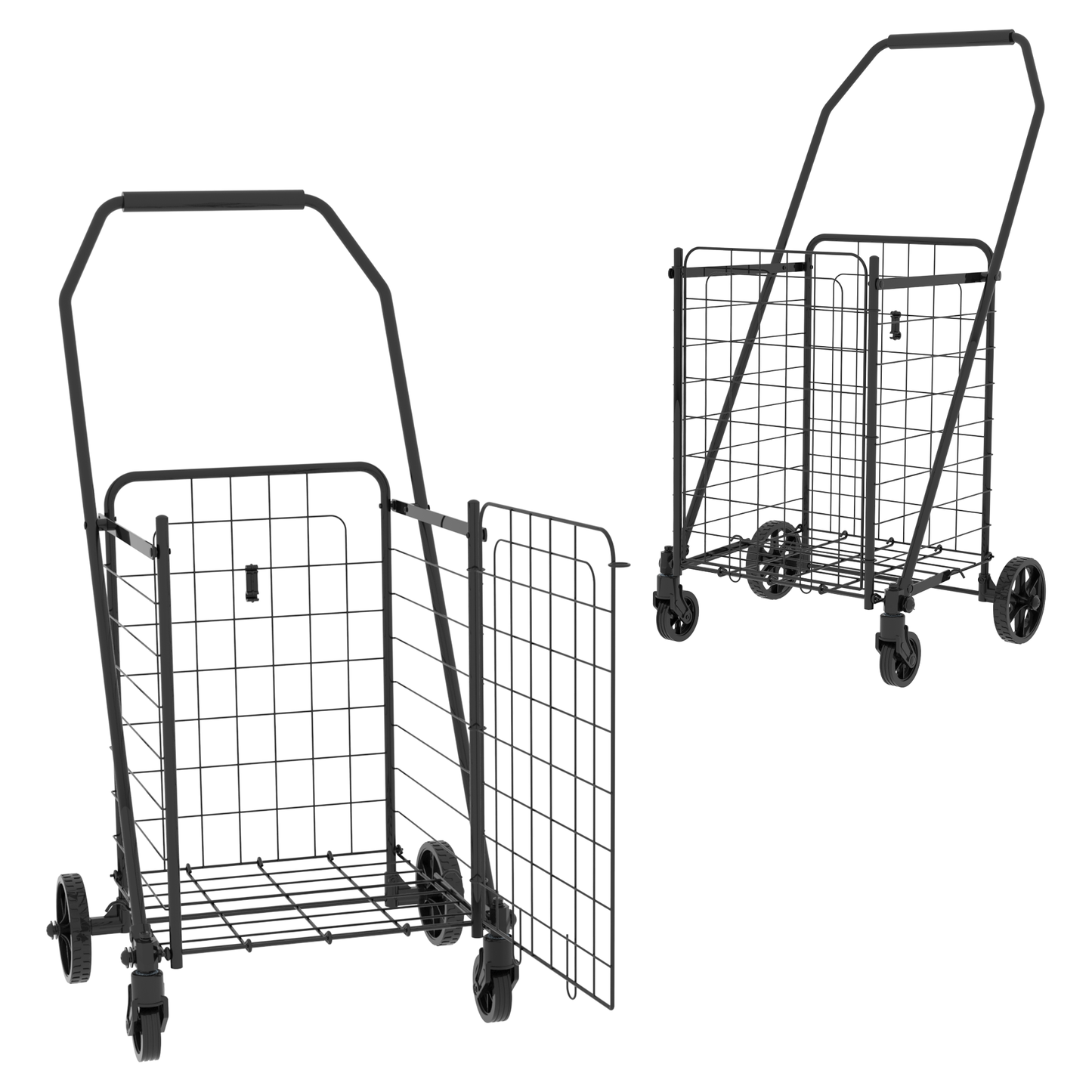 Shopping Cart with open door,Grocery Cart on Wheels, Foldable Utility Shopping Carts with 360° Rolling Swivel Wheels for Groceries Laundry
