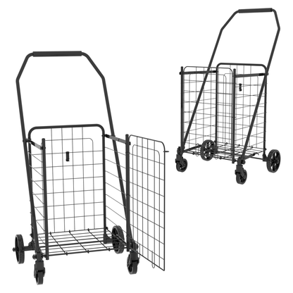 Shopping Cart with open door,Grocery Cart on Wheels, Foldable Utility Shopping Carts with 360° Rolling Swivel Wheels for Groceries Laundry