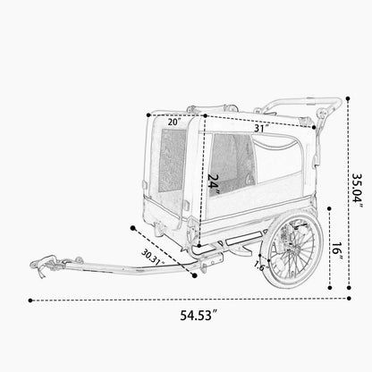 2-in-1 Bike Trailer & Push Cart for Pets - Detachable Bike Hitch & Push Handle Included - All-Terrain Wheels, Quick Release Wheel, Non-Slip Floor, Internal Leash, Holds Up to 88 lbs, Black- Beige