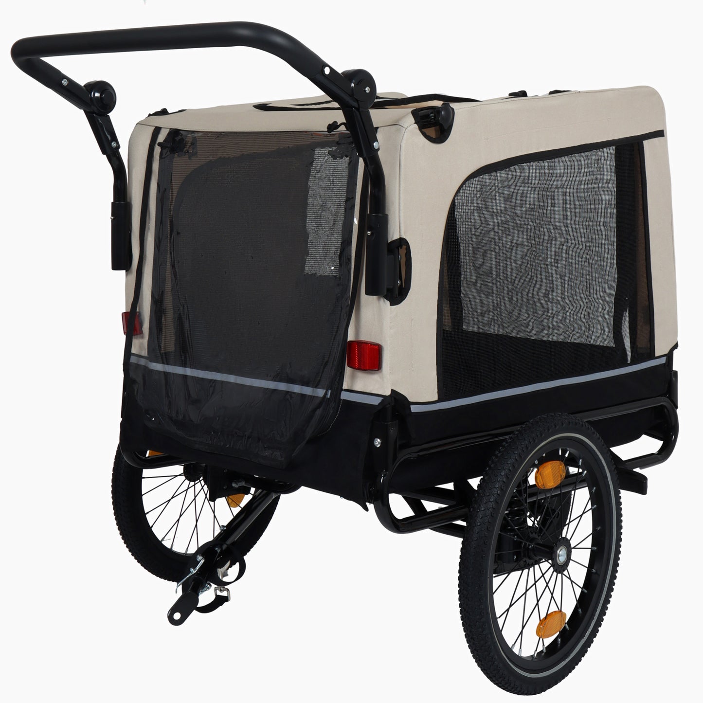 2-in-1 Bike Trailer & Push Cart for Pets - Detachable Bike Hitch & Push Handle Included - All-Terrain Wheels, Quick Release Wheel, Non-Slip Floor, Internal Leash, Holds Up to 88 lbs, Black- Beige