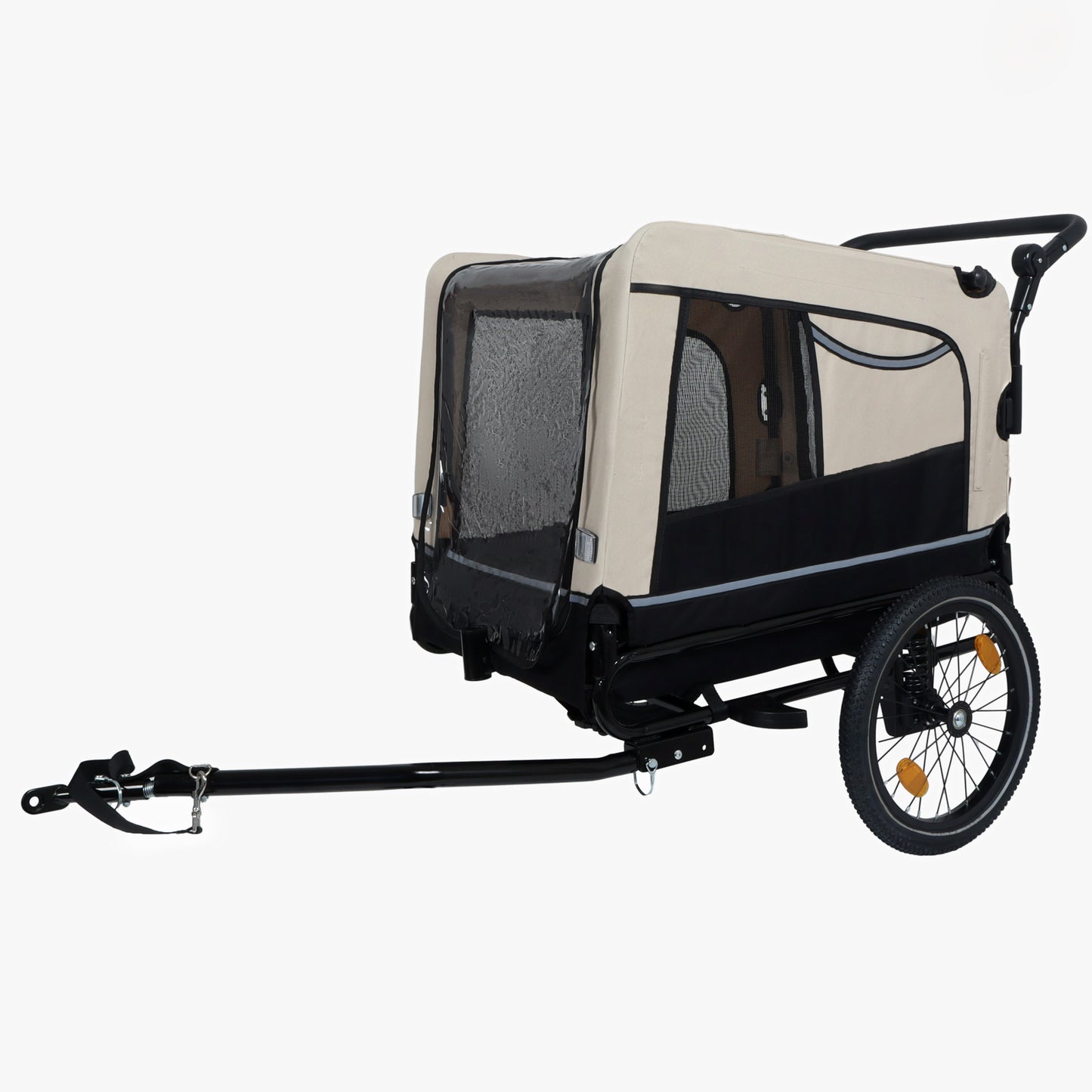2-in-1 Bike Trailer & Push Cart for Pets - Detachable Bike Hitch & Push Handle Included - All-Terrain Wheels, Quick Release Wheel, Non-Slip Floor, Internal Leash, Holds Up to 88 lbs, Black- Beige