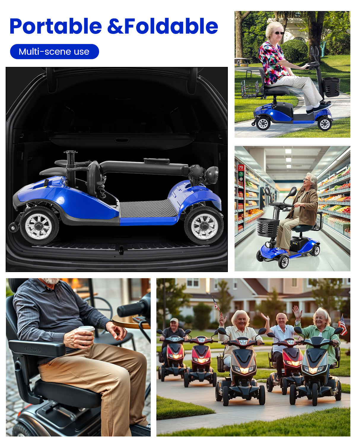 Folding Mobility Scooter for Adult - HEINSY Powered Mobility Scooter All Terrain Motorized Scooter Collapsible with 350W Motor, 12V20AH Dual Lead-Acid Batteries, Ideal for Elderly, Seniors, and Adults