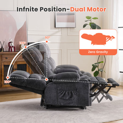 Dual Motor Large Power Lift Recliner Chair for Elderly, Lay Flat Lift Chair with knead the waist and heat, Big Lift Recliner for Tall People, Cup Holders,GREY