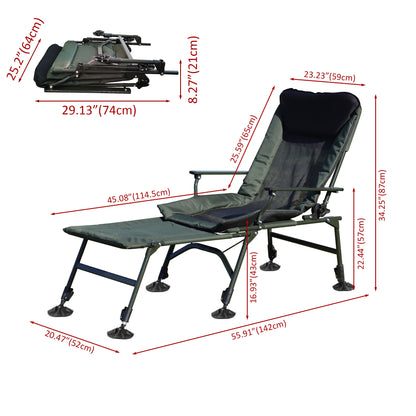 Camping Lounge Chair with Detachable Footrest, Portable Folding Reclining Camping Chair with Adjustable backrest for Indoor and Outdoor Camping Beach Hiking Fishing, Green+black