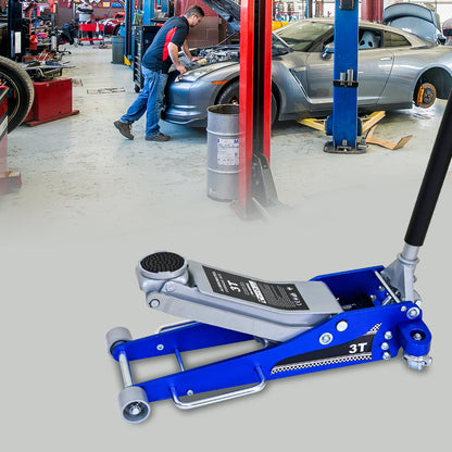 3T Aluminum Iron Horizontal Jack/Hydraulic Trolley Service/Floor Jack with Extra Saddle (Fits: SUVs and Extended Height Trucks): 3 Ton (6,600 lb) Capacity, Blue&Silver