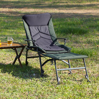 Camping Lounge Chair with Detachable Footrest, Portable Folding Reclining Camping Chair with Adjustable backrest for Indoor and Outdoor Camping Beach Hiking Fishing, Green+black