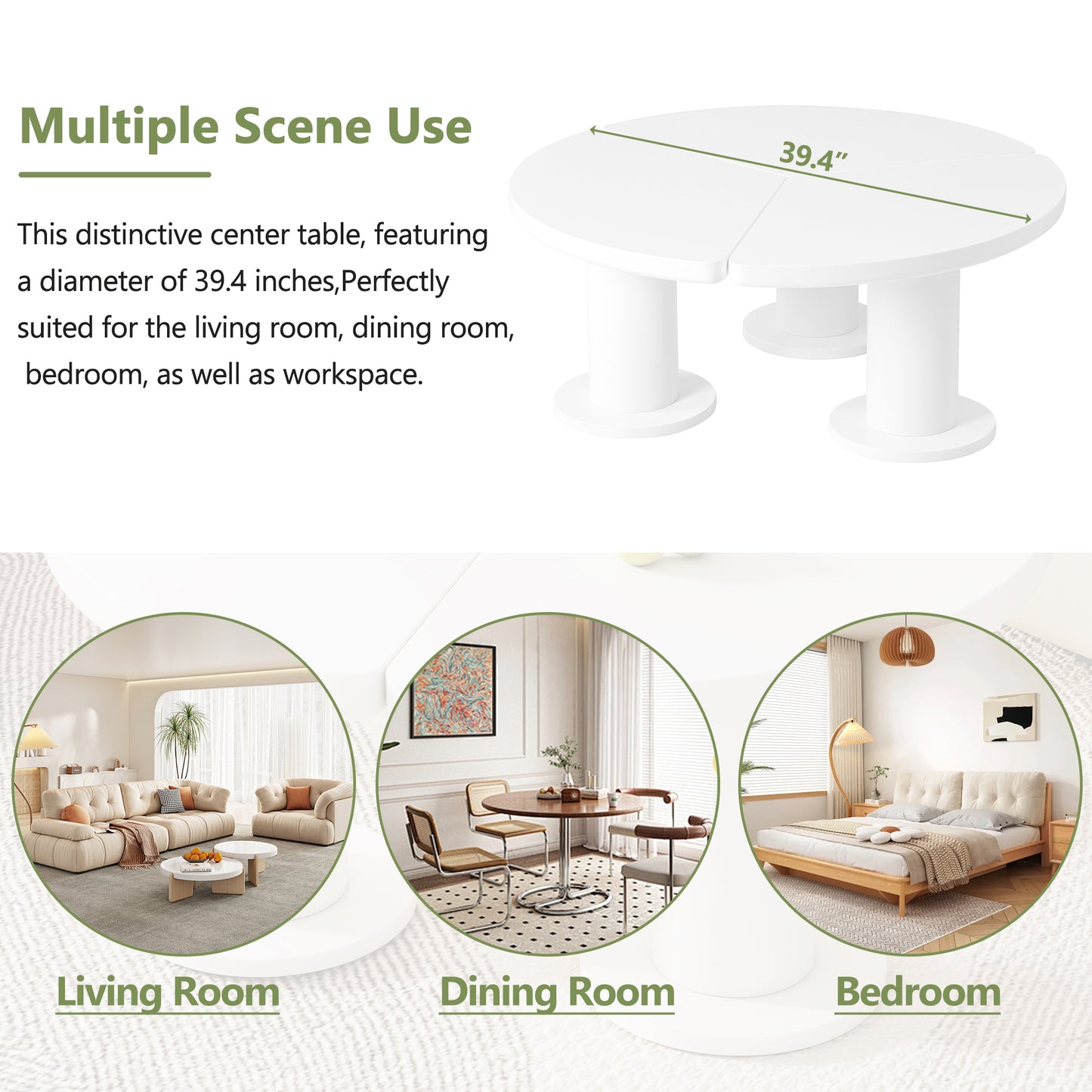 ON-TREND Φ39.4'' Easy Assembly Round Petal-Shaped Coffee Table, Cream Style Center Table with 3 Thick Legs, Minimalist Irregular End Table with Sleek Round Edges for Living Room, White 