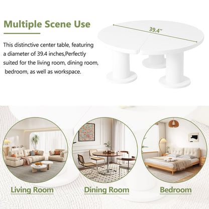 ON-TREND Φ39.4'' Easy Assembly Round Petal-Shaped Coffee Table, Cream Style Center Table with 3 Thick Legs, Minimalist Irregular End Table with Sleek Round Edges for Living Room, White 