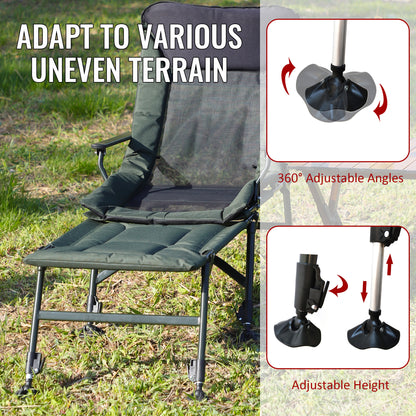 Camping Lounge Chair with Detachable Footrest, Portable Folding Reclining Camping Chair with Adjustable backrest for Indoor and Outdoor Camping Beach Hiking Fishing, Green+black