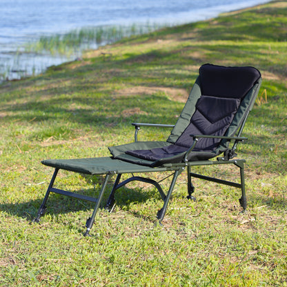 Camping Lounge Chair with Detachable Footrest, Portable Folding Reclining Camping Chair with Adjustable backrest for Indoor and Outdoor Camping Beach Hiking Fishing, Green+black