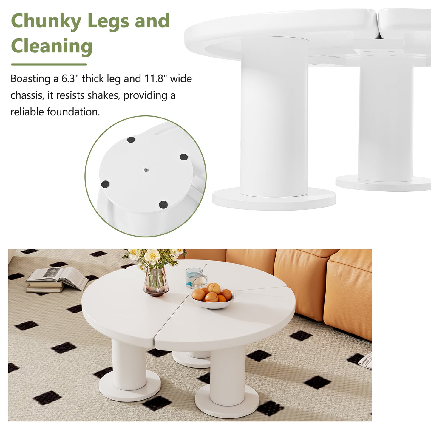 ON-TREND Φ39.4'' Easy Assembly Round Petal-Shaped Coffee Table, Cream Style Center Table with 3 Thick Legs, Minimalist Irregular End Table with Sleek Round Edges for Living Room, White 