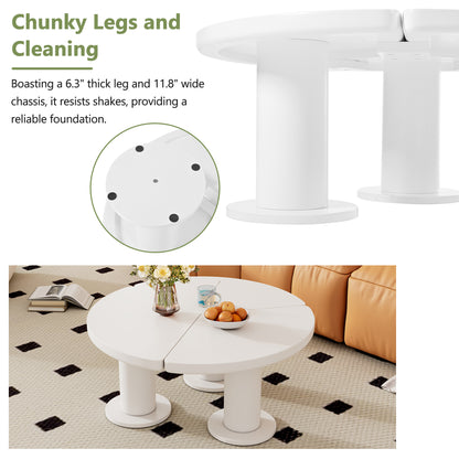 ON-TREND Φ39.4'' Easy Assembly Round Petal-Shaped Coffee Table, Cream Style Center Table with 3 Thick Legs, Minimalist Irregular End Table with Sleek Round Edges for Living Room, White 