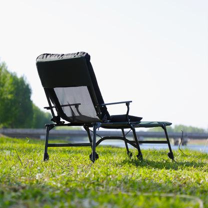 Camping Lounge Chair with Detachable Footrest, Portable Folding Reclining Camping Chair with Adjustable backrest for Indoor and Outdoor Camping Beach Hiking Fishing, Green+black